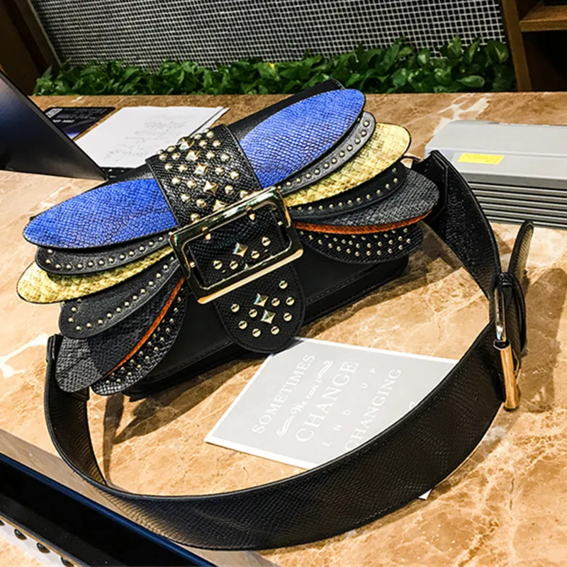 

Unique Design Women Handbags Luxury Brand Serpentine Leather Crossbody Bag Rivet Chain Messenger Shoulder Bags Lady Clutch Purse