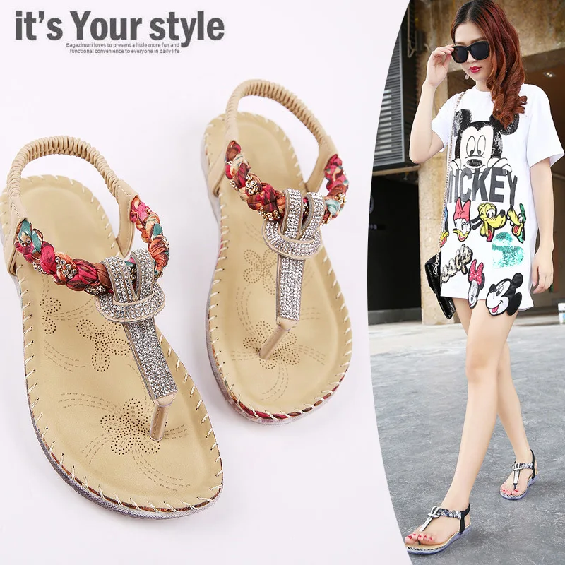 

Women Shoes Rhinestone T Type Female Flats Shoes Ladies Bohemia Beach Shoes Pinch Toe Sandals Rhinestone Flip Flops S0945