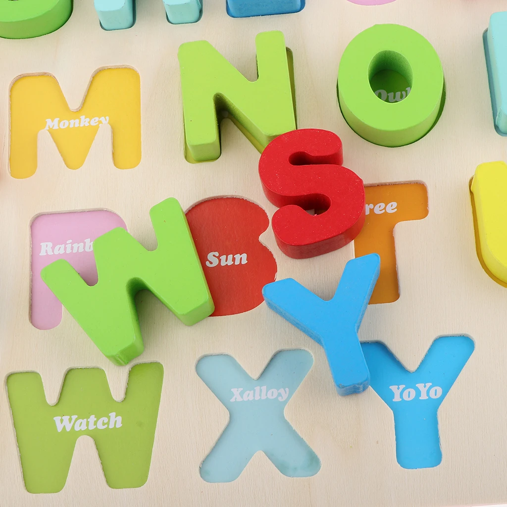 MagiDeal 26 Letters Wooden Alphabet Puzzle Blocks Kids Early Educational Toy