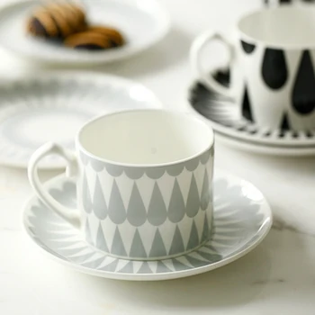 

High Quality Western Style Creative Raindrops Bone China cups saucers ceramic drinkware coffee tea milk cup with handgrip