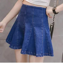 Женская одежда большого размера джинсовая юбка с высокой талией плиссированная легкая тонкая юбка-американка Повседневный стиль свежий и сладкий сплошной цвет