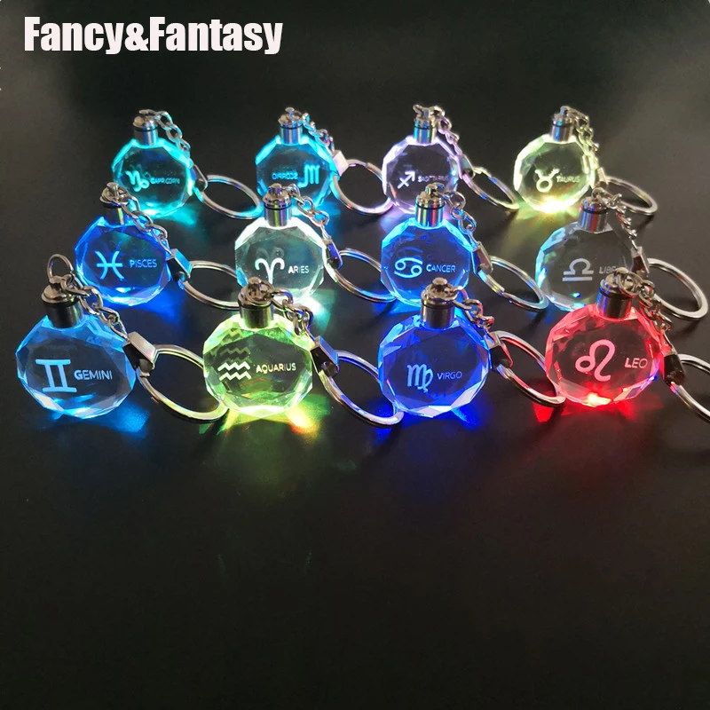 Fancy& Fantasy 12 созвездий кристалл брелок лазерная гравировка Красочный Светодиодный светильник брелок стекло на заказ Сувенирный брелок подарок