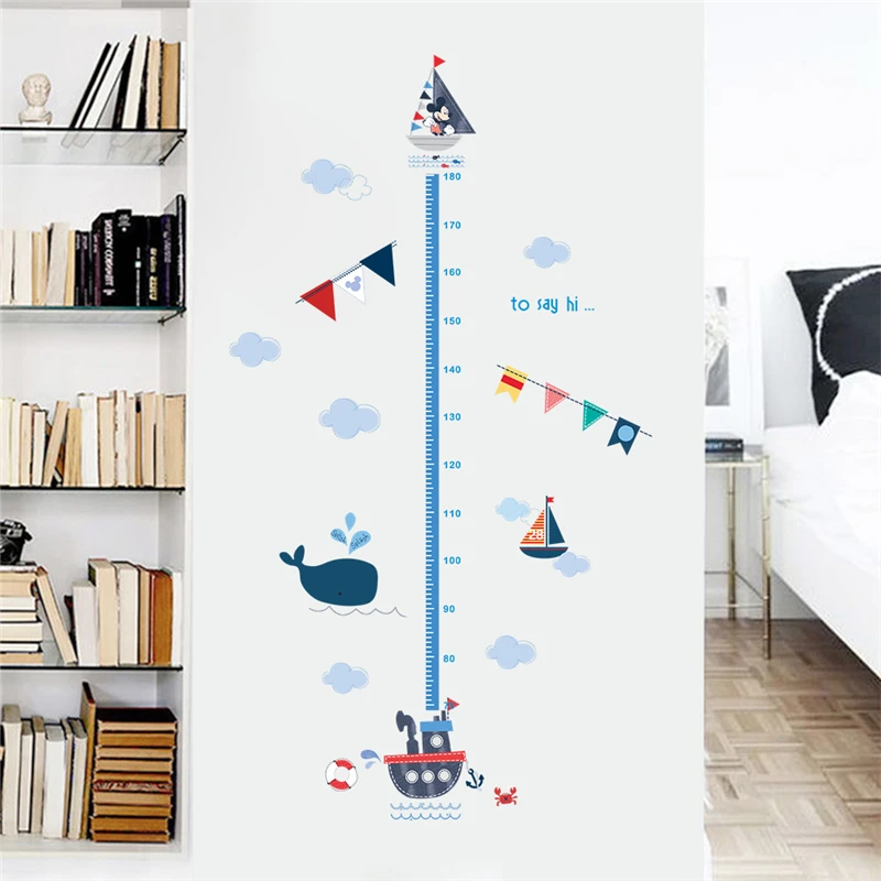 

cartoon Mickey mouse sea boat height measure wall stickers for kids rooms home decor pvc growth chart wall decals diy mural art