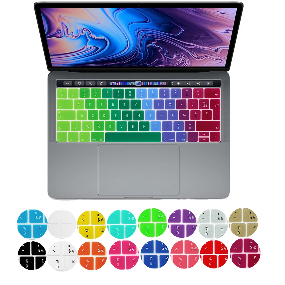 

French EU Notebook Keyboard Cover For macbook touch bar 13"15"A1990 A1989 A1707 A1706 AZERT Laptop Keyboard Protective Film
