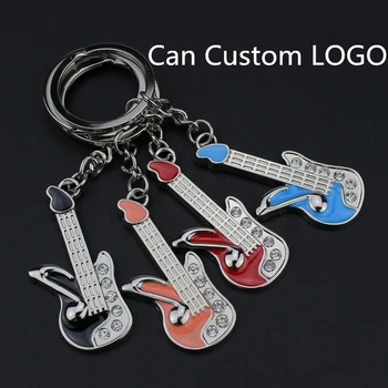 

Rhinestones Guitar Model Keychain Key Ring Metal Zinc Alloy Accessory Key Charms Pendant Women Men Gift Custom LOGO 3pcs/lot