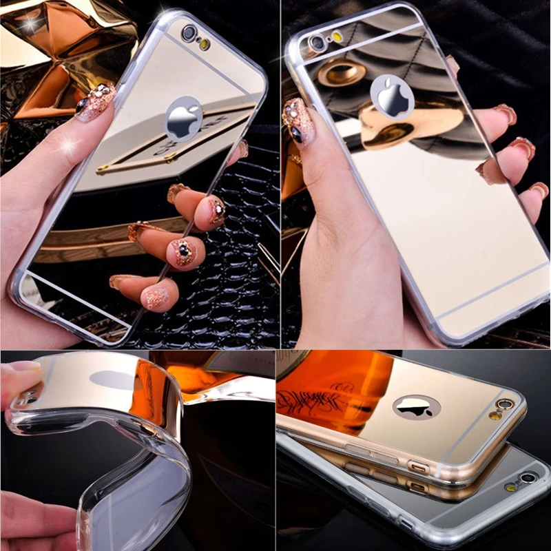 Зеркальный Мягкий Силиконовый ТПУ чехол-бампер для Apple iPhone X 5 5s 6 6s Plus 7 8 | Мобильные