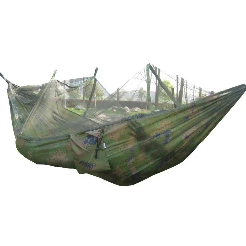 Портативный Открытый Кемпинг гамак с москитной сеткой 1-2 взрослых высокопрочная Парашютная ткань подвесная кровать Охота Спящая качели - Цвет: Camo