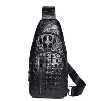 

New Genuine leather crocodile pattern man chest bag top layer leather men's shoulder bag male Messenger bag Korean chest bagpack