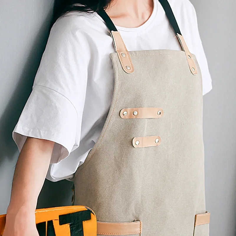 Black Khaki Canvas Apron D77-6