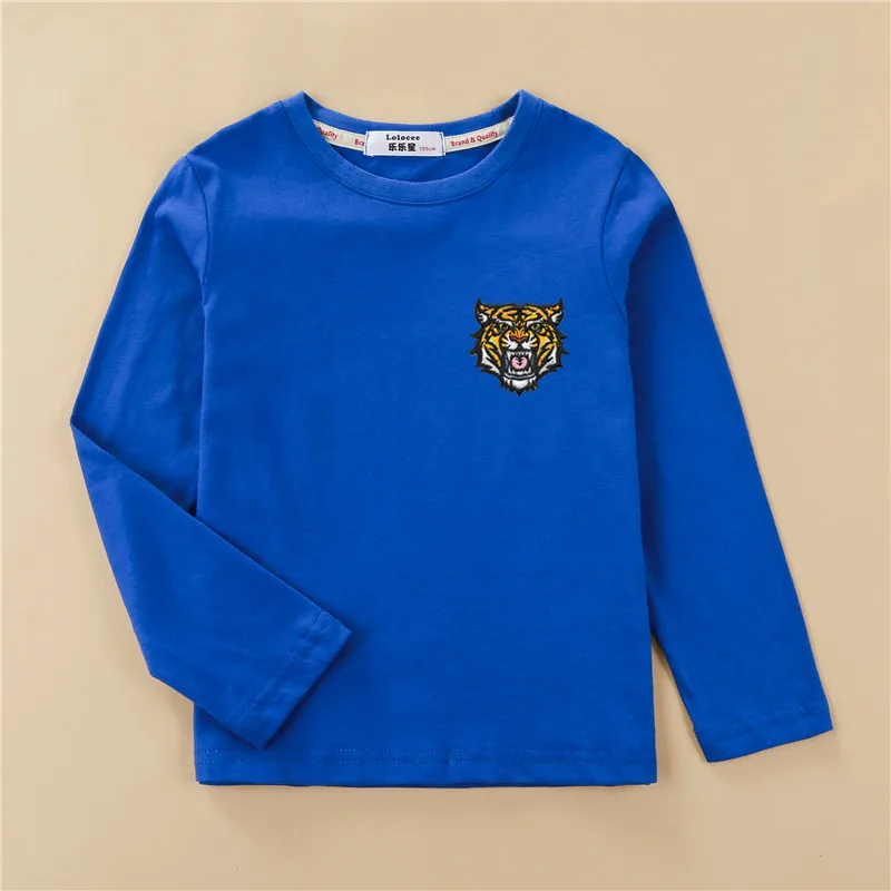 3D jaguar вышивкой детская одежда детская хлопковая рубашка с длинными рукавами осенний повседневный комплект одежды для маленьких мальчиков футболка Тигр знак футболки - Цвет: Blue