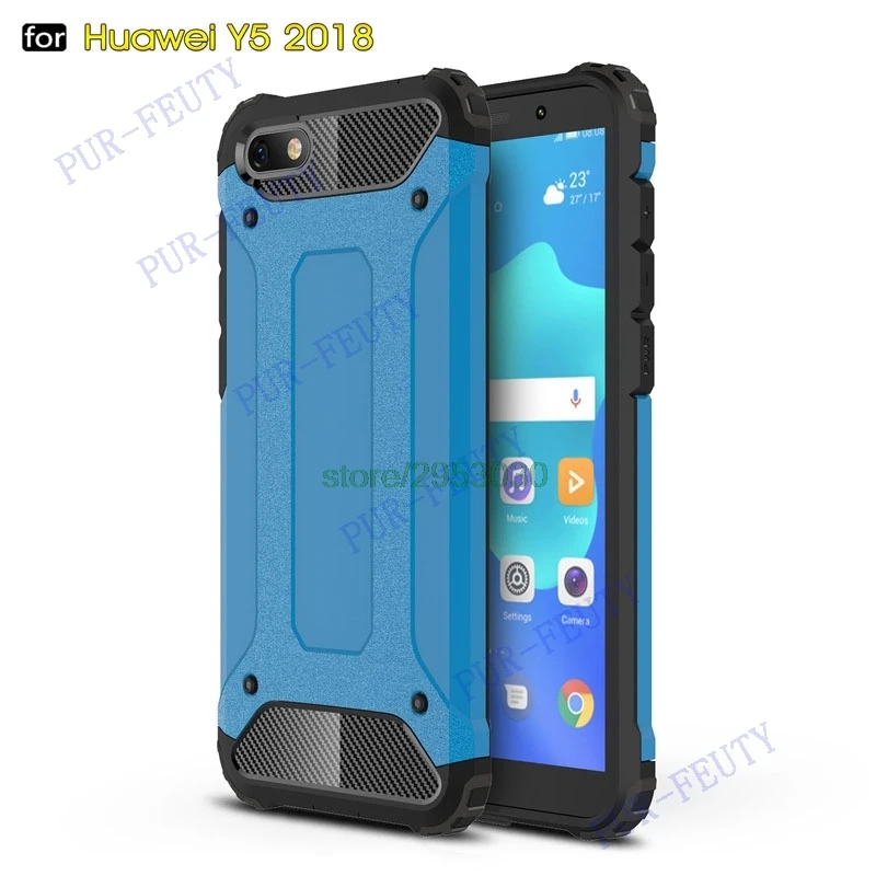 Для Huawei Y 5 DRA-LX1/DRA-L 21 Гибридный противоударный чехол-броня для Y5 Prime DRA-LX2/DRA-L22 бампера Телефон задняя крышка - Цвет: Blue