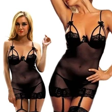 Размера плюс женское сексуальное нижнее белье порно кружевное платье+ g-стринги нижнее белье с открытой спиной и бантом эротический костюм Экзотическая одежда Униформа Lenceria