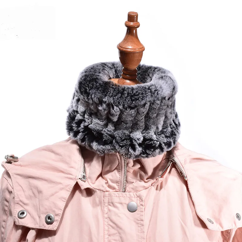 (TopFurMall ) Lady Autumn Winter Genuine Knitted Rex Rabbit Fur Neck Rings Women Scarves Pashmina Wraps LF9017 |