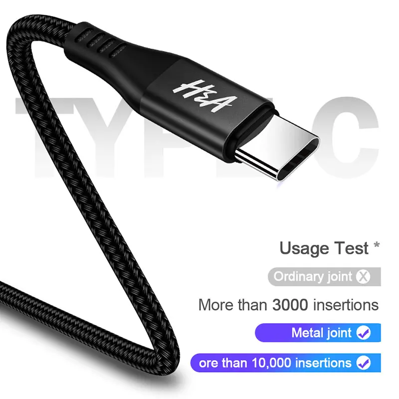نوع C كابل لسامسونج غالاكسي S9 S8 زائد Oneplus 6T سريع شحن USB-C شاحن الحبل الهاتف المحمول USB نوع- C كابل