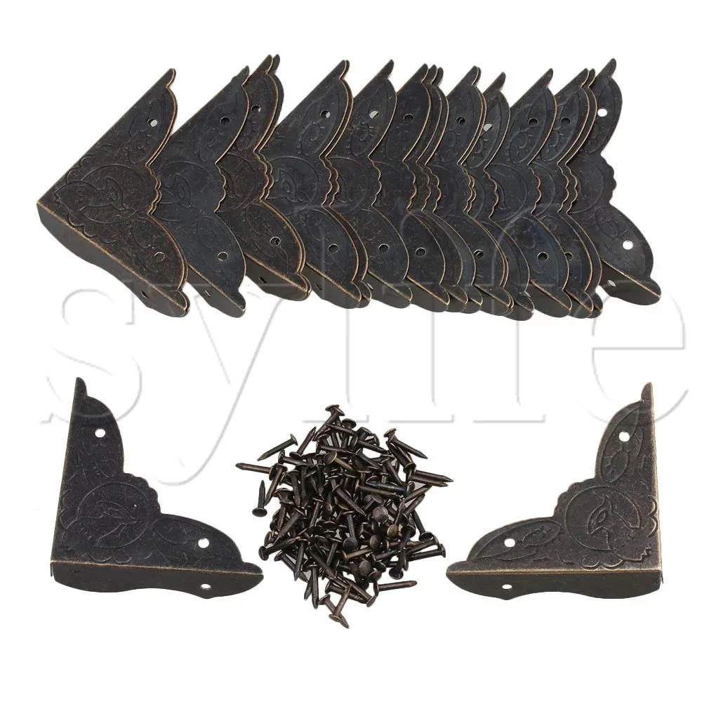 

20pcs Elegant Bronze Antique Desk Edge Cover Iron Box Corner Protector 39x10mm