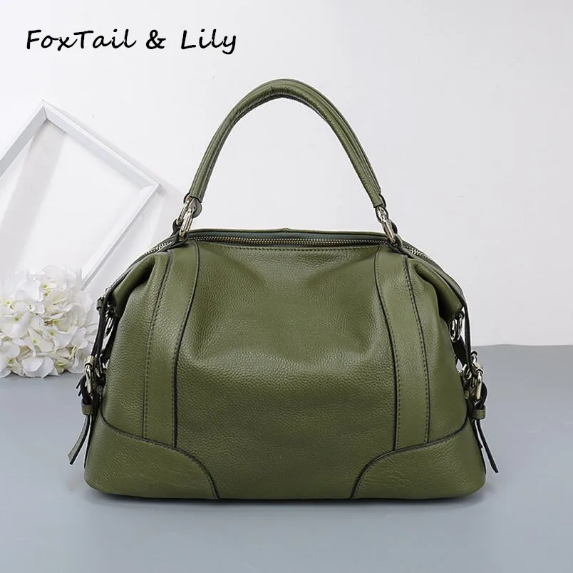 FoxTail & Lily Ženy Skutečná kožená taška Módní návrhářka Kabelky Vysoce kvalitní kožené dámské Tote ramena Messenger tašky