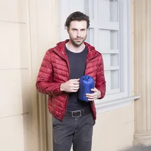 Мужские Ультра легкие пуховые куртки с капюшоном, тонкие пуховые пальто, мужские парки с подкладкой из белого утиного пуха, зимняя куртка-пуховик JK-634