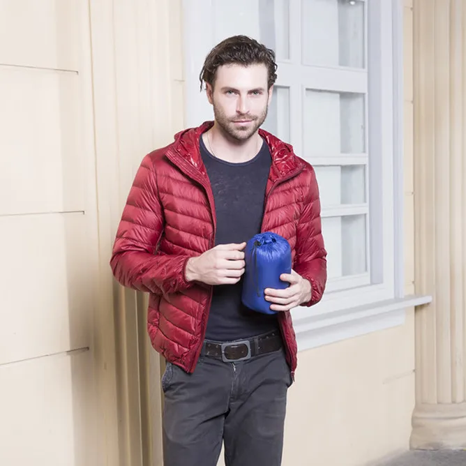 

Men's Ultra Light Packable Down Jackets Hooded Slim Down Coats Man White Duck Down Padded Parkas Winter Puffer Jacket JK-634