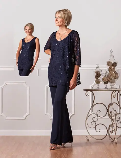 Navy Blue Lace Women Chiffon Pants Suit Wedding Formal Mother Of The Navy Blue Lace Women Chiffon Pants Suit Wedding Formal Mother Of The Bride Pant Suits Designer