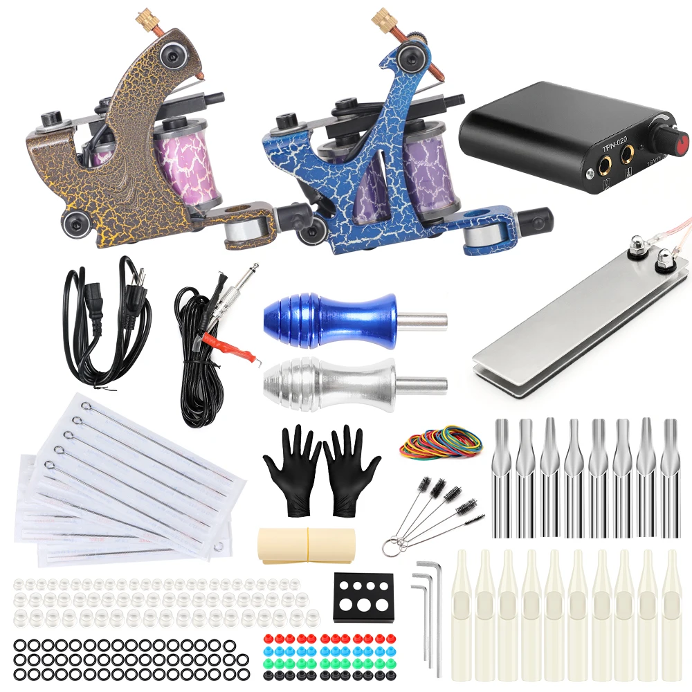 

Solong Tattoo Machine Set Two Coil Machine For Liner and Shader Power Supply Foot Pedal Grip Needles Tattoo Body&Art TK201-36
