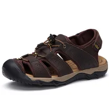 Мужские сандалии из натуральной кожи Повседневное Лето Сандалии для девочек мужские летние туфли высокое качество коричневый зеленый темно-коричневый