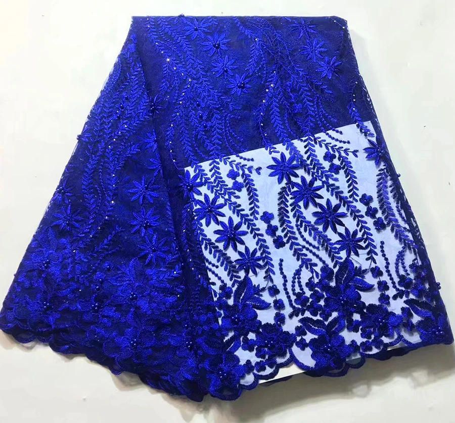 

Tulle Lace Fabric Latest African blue Wedding Lace Fabric High Quality Embroidery Mesh Fabric 5yards French Lace Fabric