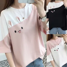 Гранж эстетический ulzzang friends harajuku rabbit tee kawaii футболки женские футболки размера плюс Топы корейские