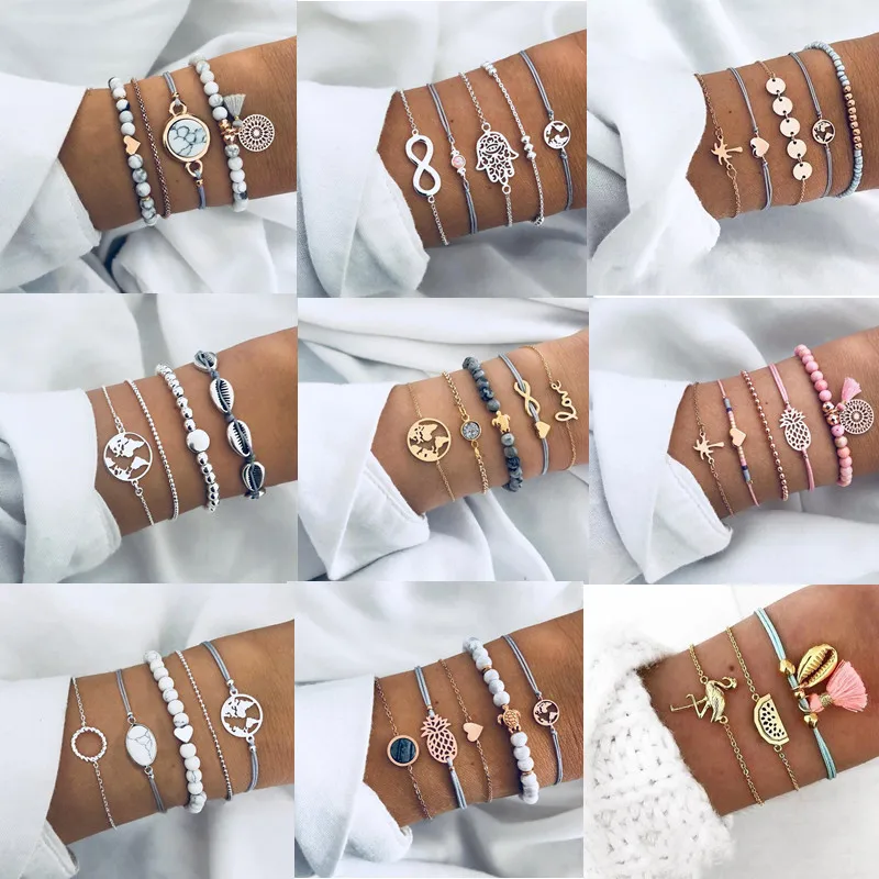 

DIEZI 12 Style Bohemian Handmade Heart Tassel Shell Bracelet Sets Women 2019 New Rope Chain Bracelets Jewelry Christmas Gift