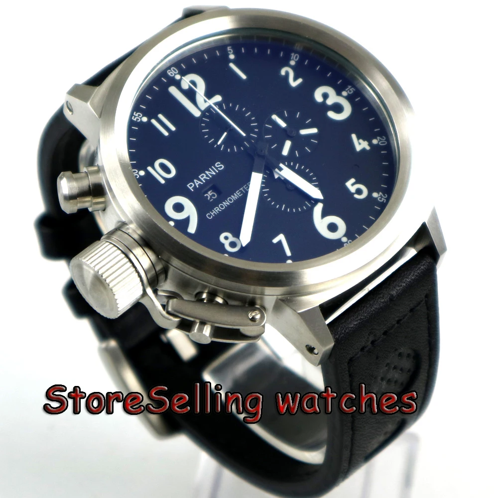 

50mm Parnis black dial white marks Chronograph Lefty quartz mens Watch