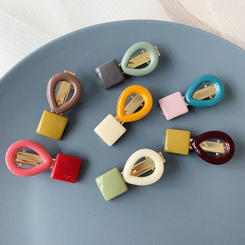 

1pcs Korea Acrylic Geometric Round Rectangle Hairpins For Women Jewelry Macaron Color Resin Hairgrip Hair Accessories