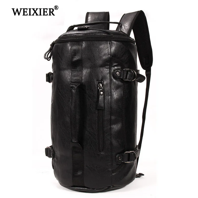 

Handsome PU Men's Long-Distance Travel Large-Capacity Backpack Solid Color Retro Style High Quality Transport Backpack