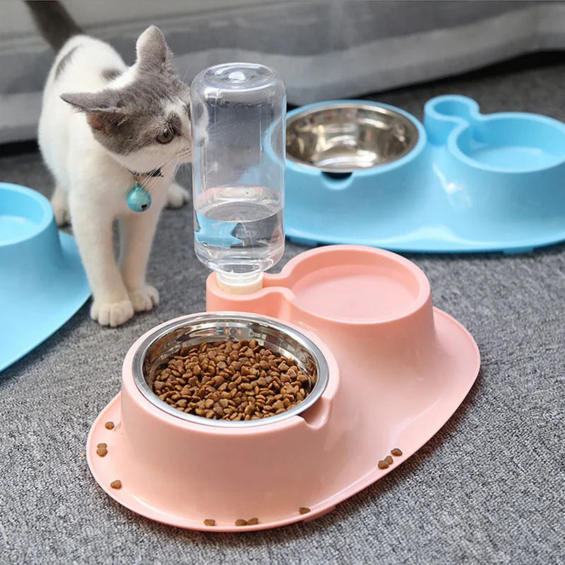 

Automatic Drinker Double Bowl Pet Slow Eating Double Bowl Non Slip Pet Feeding Bowl with Water Bottle