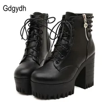 Gdgydh/ бренд г., весна-осень Женские ботинки на платформе на высоком каблуке со шнурками на толстом каблуке повседневная обувь с молнией ботильоны