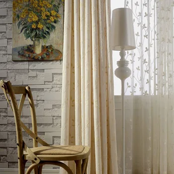 

New Cotton and Hemp Branch Embroidery Curtains for Living Dining Room Bedroom.
