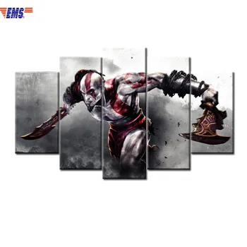 

God Of War Kratos 5 Pieces Combination Framed Decorative Picture Living Room Sofa Background Wall Hanging Painting X1428