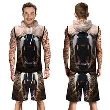 Модный спортивный костюм для мальчиков комплект Для мужчин s с капюшоном без рукавов+ шорты, мужские шорты Летний тренировочный костюм Для мужчин костюмы Повседневное фирменный комплект из двух предметов# d6