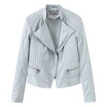 NXH faux leather jackets women Turn-down Collar moto biker jacket plus size women coat spring autumn fashion streetwear skyblue