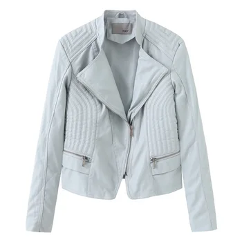 

NXH faux leather jackets women Turn-down Collar moto biker jacket plus size women coat spring autumn fashion streetwear skyblue