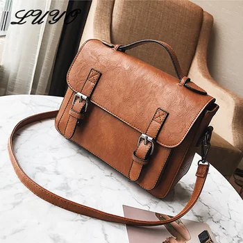

LUYO Solid Color Vintage Postman Leather Women Messenger Bags Girl Shoulder Bags Female For Bag Designer Handbags High Quality