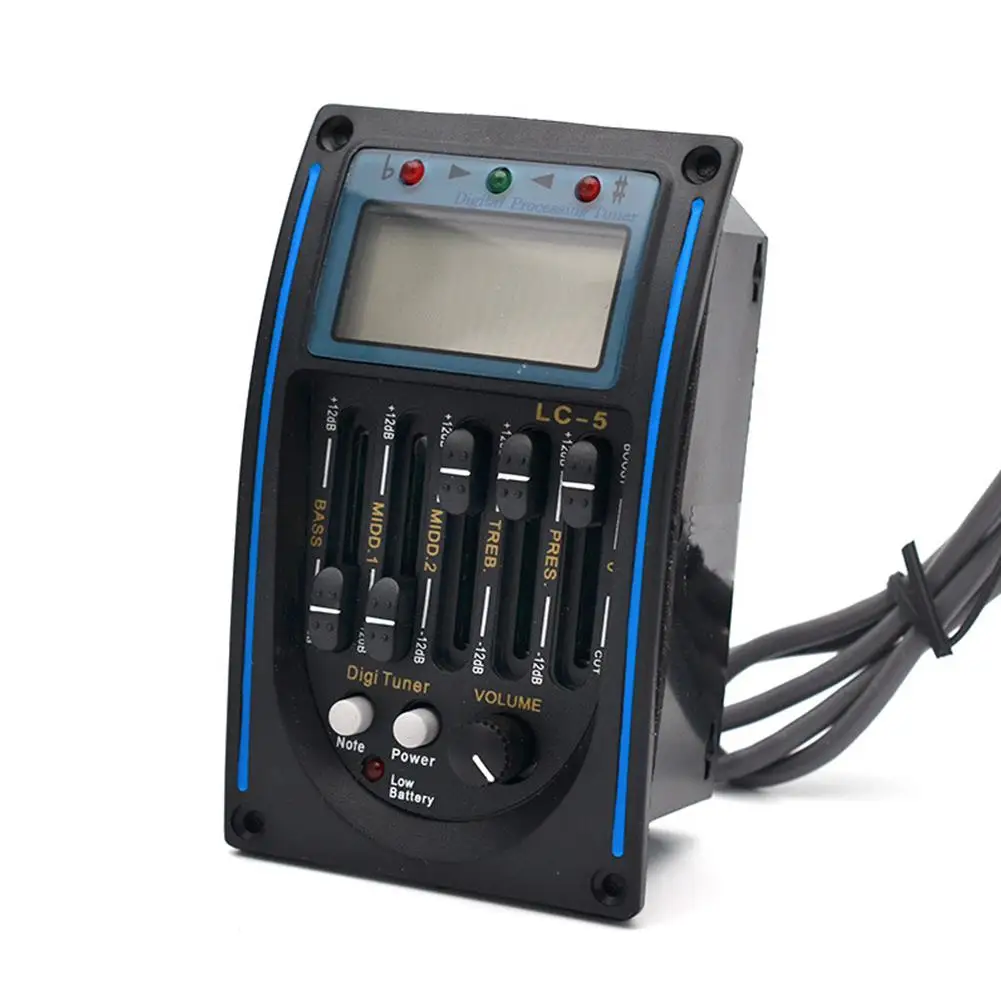 

5-Band EQ Equalizer System Acoustic Guitar Preamp Piezo Pickup LCD Screen Display Wood Guitar Pickup with Tuner Function