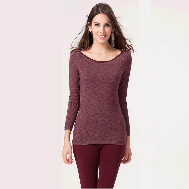 CILER Women Thermal Underwear Body Shaping Striped Cotton Long Sleeve