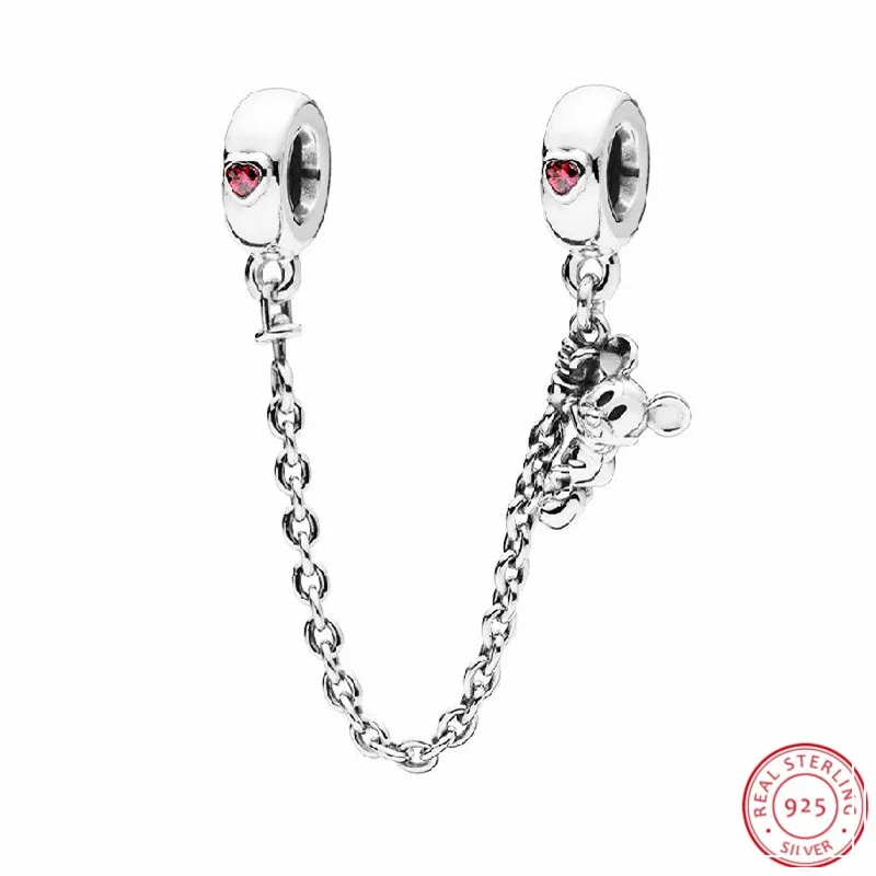 

Red CZ Desney Climbing Mikey Safety Chains Beads for Jewelry Making DIY Fit PANDORA Charms Silver 925 Original on Bracelet SF026