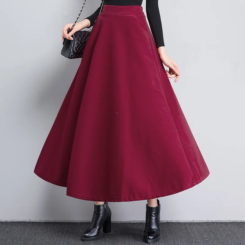 

Multiflora Woman Skirts 2018 Fashion Winter Retro Mid-claf Big Hem Solid Woolen Skirt