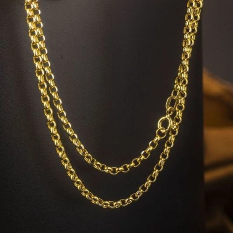 18k Solid Gold Rolo Chain Necklace Men 