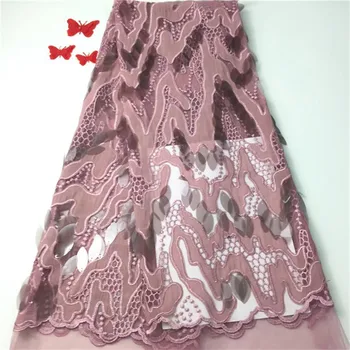

2018 high quality Composite sequence French Nigerian sequins net African tulle mesh sequence lace fabric for dress 5y/lot (FJ-2