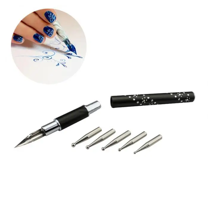Nail Art Flower Line Tip Dotting Pen With 5 Drill Points Acrylic Drawing Painting UV Gel Polish DIY Manicure Tool Set CD88