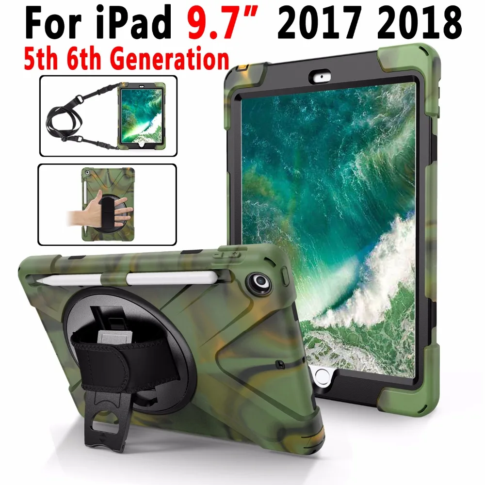 Бронированный противоударный чехол с ремешком на руку и плечо для Apple iPad 9 7 2018 2017 5