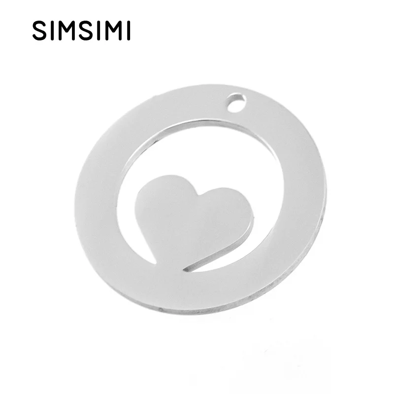

Simsimi Heart in annulus charms lovers personalized print pendant both sides mirror polished Stainless steel high quality 50pcs