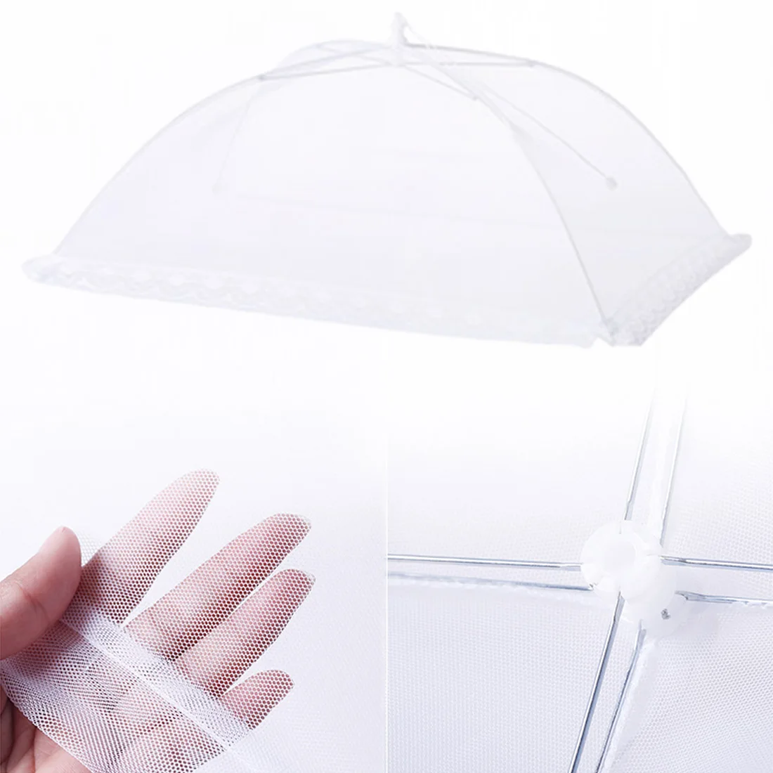 Складной квадратный зонтик для кухонной посуды, покрытие для кухонной посуды, защита от комаров, белый цвет, кружевное покрытие для еды