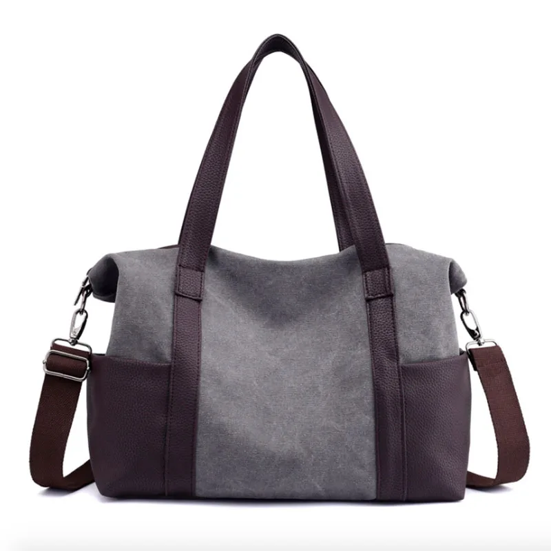 

Large Pocket Casual Tote Women's Handbag Shoulder Messenger Handbags Canvas Leather Capacity Bags For Women